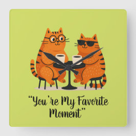 Coffee Date Cat Couple Wall Clock Fyrkantig Klocka