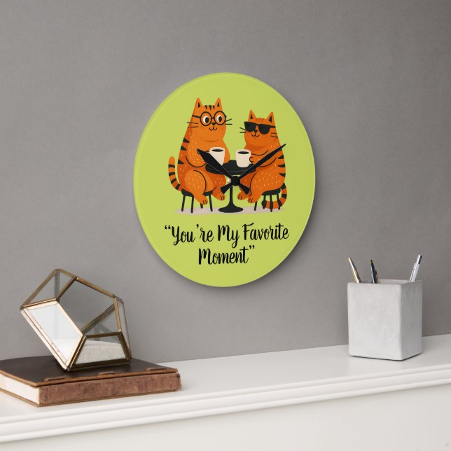 Coffee Date Cat Couple Wall Clock Stor Klocka (Kontor)