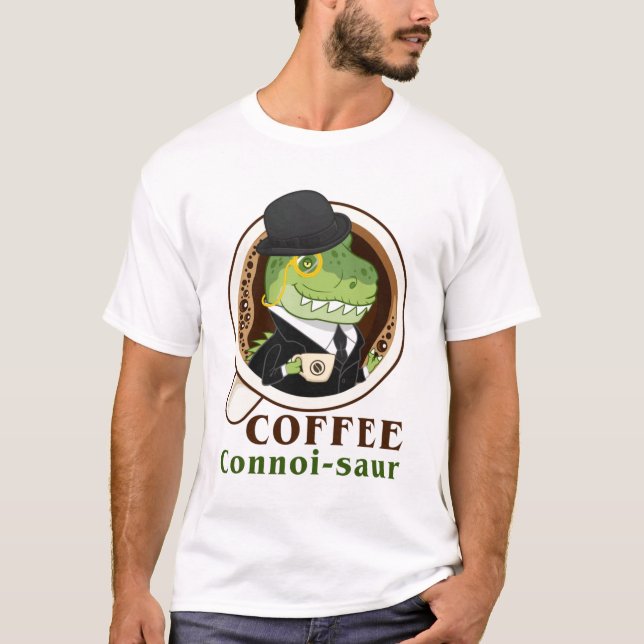 Coffee Dinosaur Connoi-Saur Funny Coffee Drinker T Shirt (Framsida)