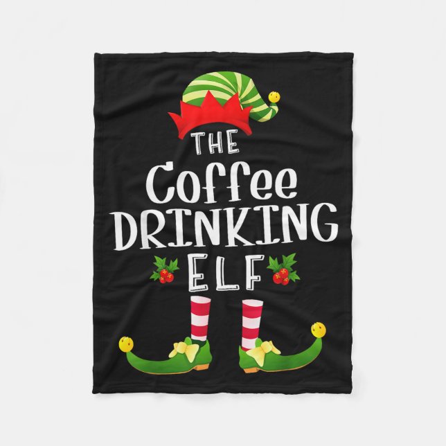 Coffee Drinking Christmas Elf Matching Pajama X-ma Fleecefilt (Framsidan)