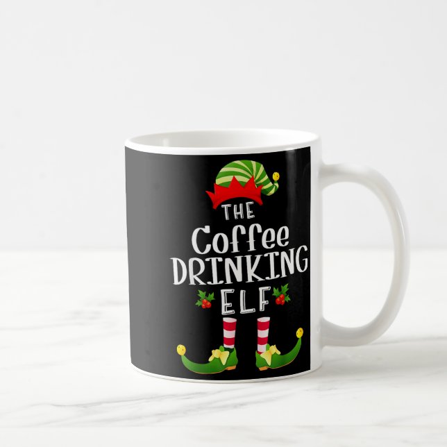 Coffee Drinking Christmas Elf Matching Pajama X-ma Kaffemugg (Höger)
