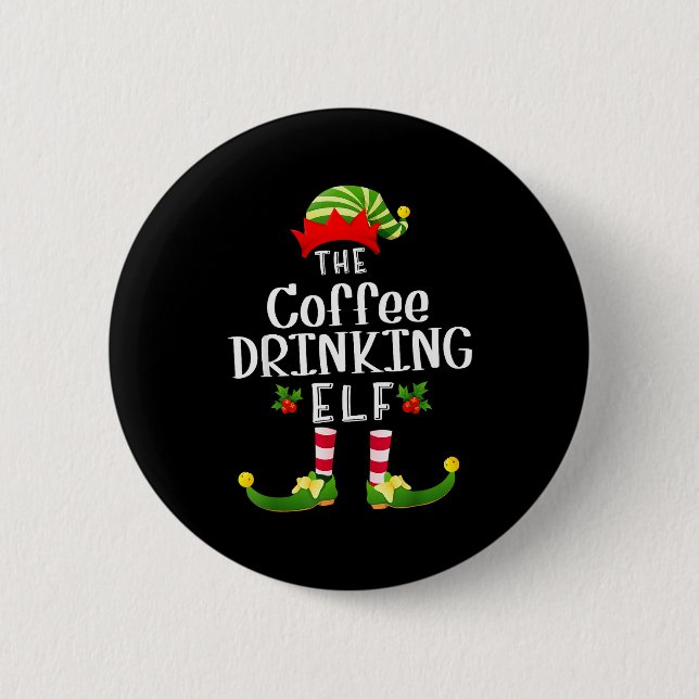 Coffee Drinking Christmas Elf Matching Pajama X-ma Knapp (Framsida)