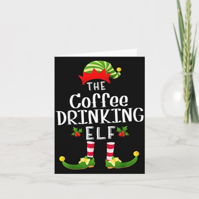 Coffee Drinking Christmas Elf Matching Pajama X-ma Kort (Framsida)