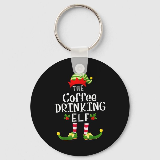 Coffee Drinking Christmas Elf Matching Pajama X-ma Nyckelring (Framsida)