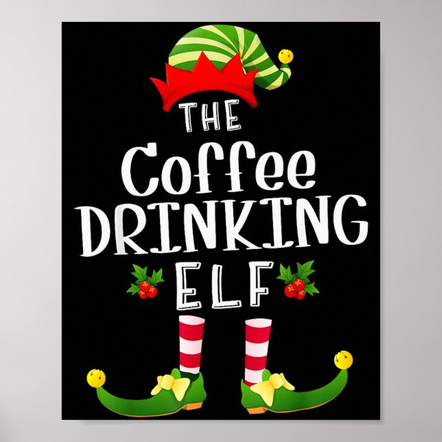 Coffee Drinking Christmas Elf Matching Pajama X-ma Poster (Framsidan)