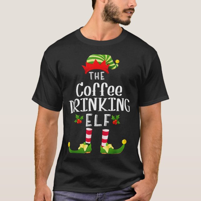 Coffee Drinking Christmas Elf Matching Pajama X-ma T Shirt (Framsida)