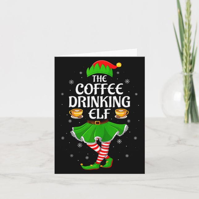 Coffee Drinking Elf Christmas Girls Women Elf Squa Kort (Framsida)