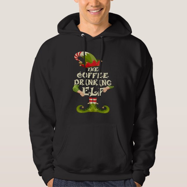 Coffee Drinking Elf Matching Family Group Christma Hoodie (Framsida)