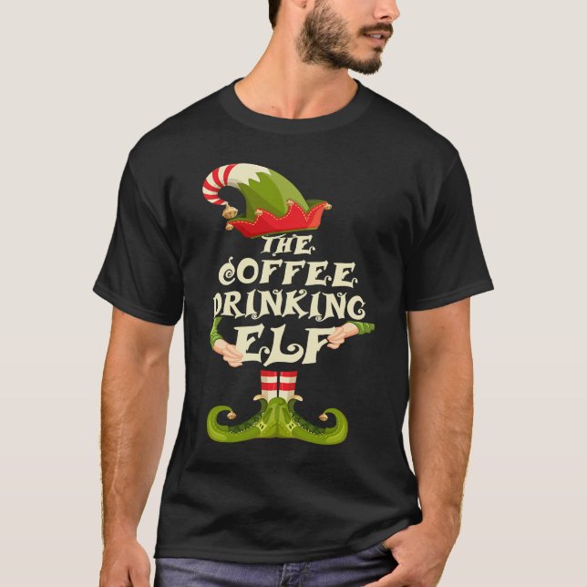 Coffee Drinking Elf Matching Family Group Christma T Shirt (Framsida)