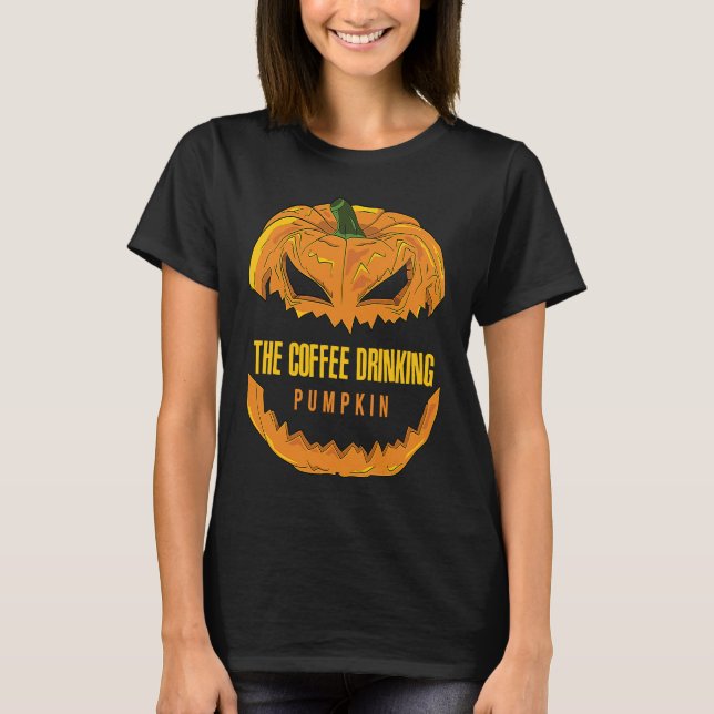 Coffee Drinking Pumpkin Matching Family Group Hall T Shirt (Framsida)