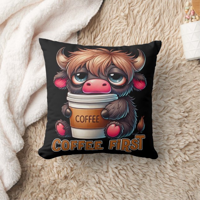 Coffee First Coffee Lover Gifts  Kudde (Filt)