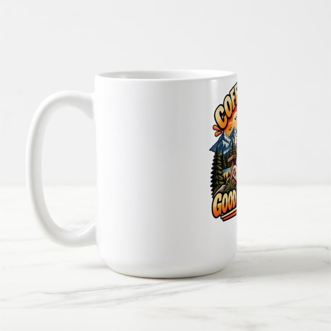 Coffee First Good Mood Later Funny Cat T-Shirt Kaffemugg (Vänster)