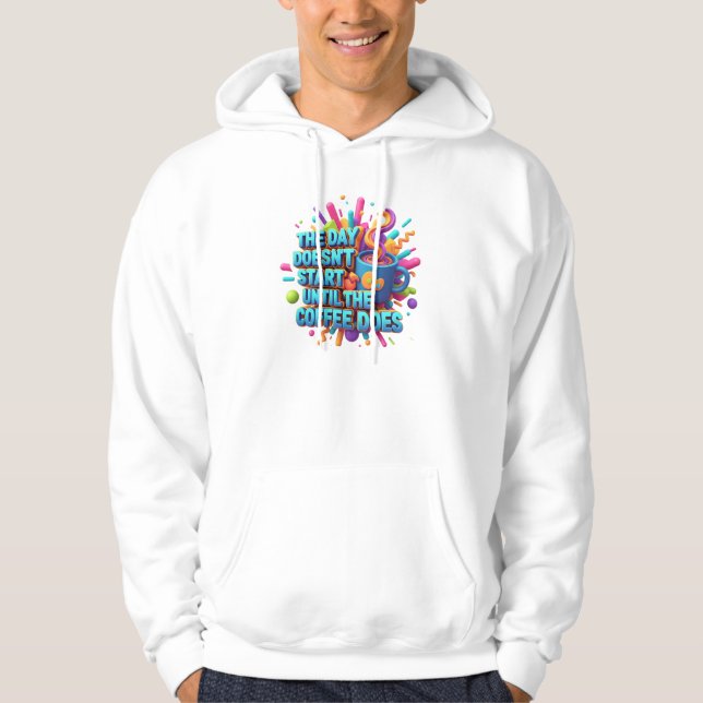 Coffee First Morning Sticker Hoodie (Framsida)
