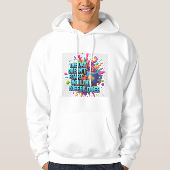 Coffee First Morning Sticker Hoodie (Framsida)
