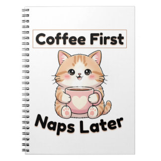 Coffee First Naps Later Cute Cat | Kawaii Coffee  Anteckningsbok