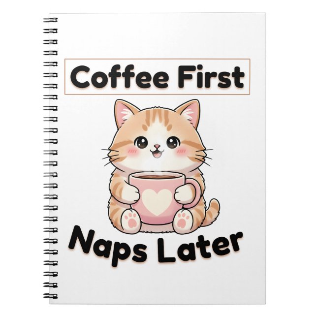Coffee First Naps Later Cute Cat | Kawaii Coffee  Anteckningsbok (Framsidan)