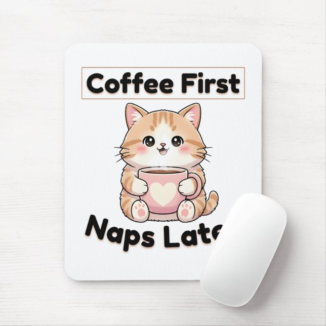 Coffee First Naps Later Cute Cat | Kawaii Coffee  Musmatta (Med mus)