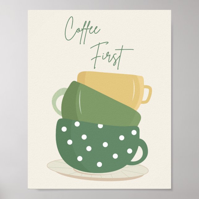 Coffee First Retro Boho Muggar Väggkonst Tryck (Framsidan)