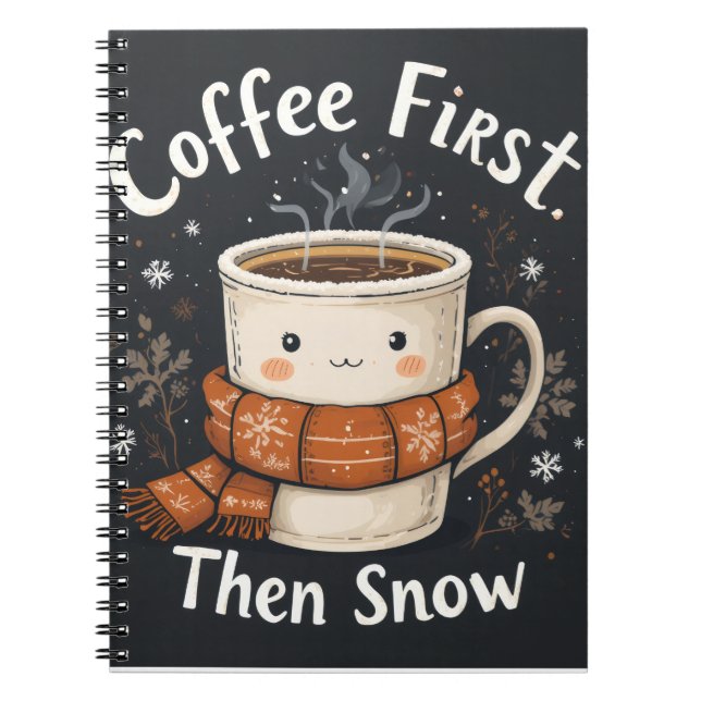 Coffee First, Then Snow – Winter Notebook Design Anteckningsbok (Framsidan)