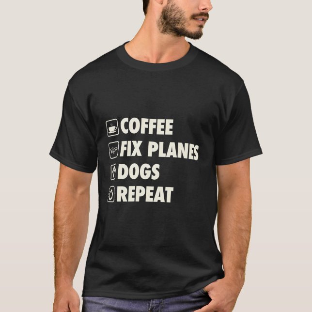 Coffee Fix Flygplan Hundar Repetera Airplan Aviati T Shirt (Framsida)