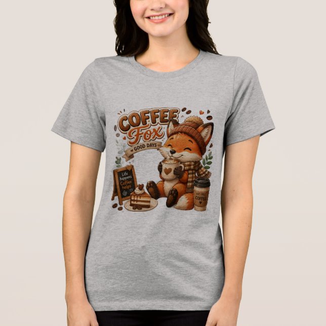 Coffee Fox | Söt Kawaii Räv Kaffeälskare Mugg & T- T Shirt (Framsida)