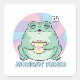 Coffee Frog Sticker Cute Frog Drinking Coffee Funn Fyrkantigt Klistermärke