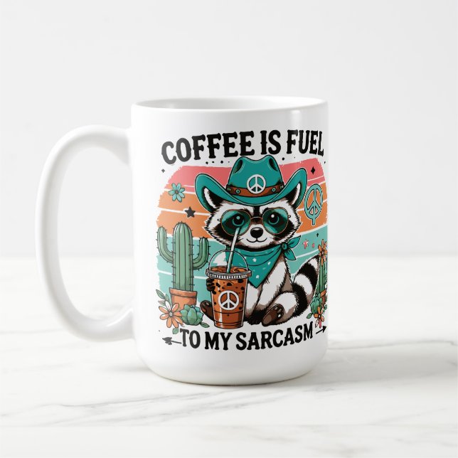 Coffee Fuel Sarcasm Funny Raccoon Kaffemugg (Vänster)