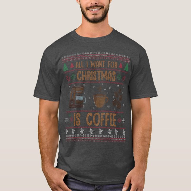 Coffee Funny jultomten Ugly julvintag T Shirt (Framsida)