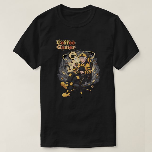 Coffee Gamer Anime Boy Yellow Aesthetic Art T Shirt (Design framsida)