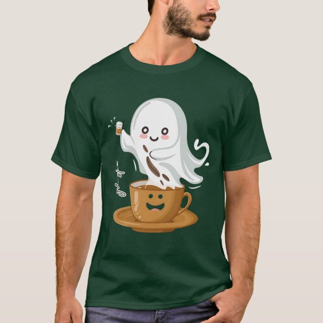 Coffee Ghost T-Shirt – Cute Kawaii Café Spirit (Framsida)