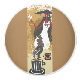 Coffee Girl Ceramic Knob Knopp