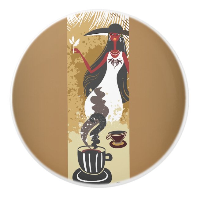 Coffee Girl Ceramic Knob Knopp (Framsidan)