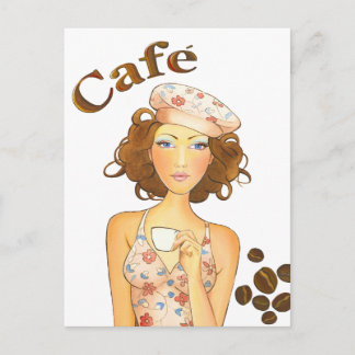 Coffee Girl Drinking Espresso Vykort