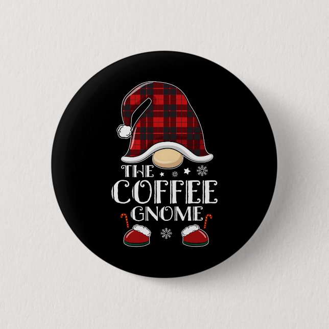 Coffee Gnome Buffalo Plaid Matching Family Christm Knapp (Framsida)