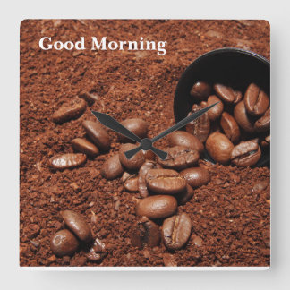 Coffee Grounds Roasted Beans Business Card Fyrkantig Klocka