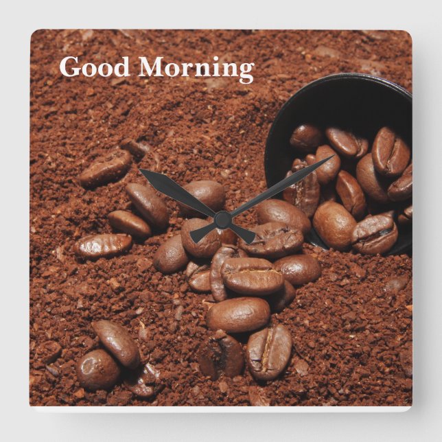Coffee Grounds Roasted Beans Business Card Fyrkantig Klocka (Framsida)