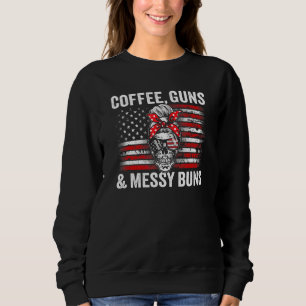 Coffee Guns & Messy Buns Pro Gun Womens Skull Usa T Shirt