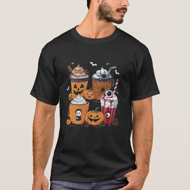 Coffee Halloween Spooky Caffeine CoffeholTrick T Shirt (Framsida)