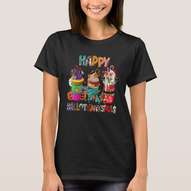 Coffee Halloween Thanksgiving Christmas Happy Hall T Shirt (Framsida)