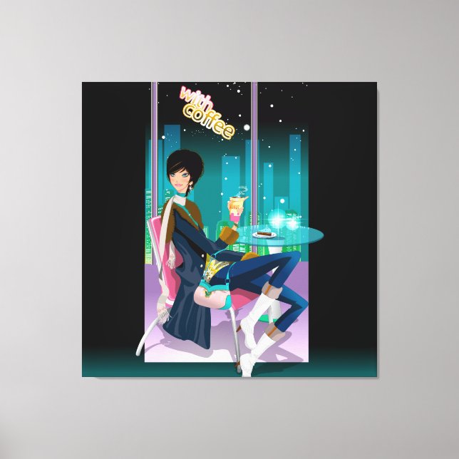 Coffee House Girl Wrapped Canvas (Framsida)