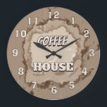 Coffee House Rustic Stor Klocka<br><div class="desc">This rustic Coffee House wall clock features a warm beige and brown design inspired by natural coffee stains and vintage paper textures. The darker brown tones around the edge gently blend into a soft beige center, creating a cozy and relaxed atmosphere. The beige numbers complement the natural coffee-inspired background, giving...</div>