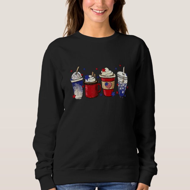 Coffee Ice Cream Red And Blue  4th of July T Shirt (Framsida)
