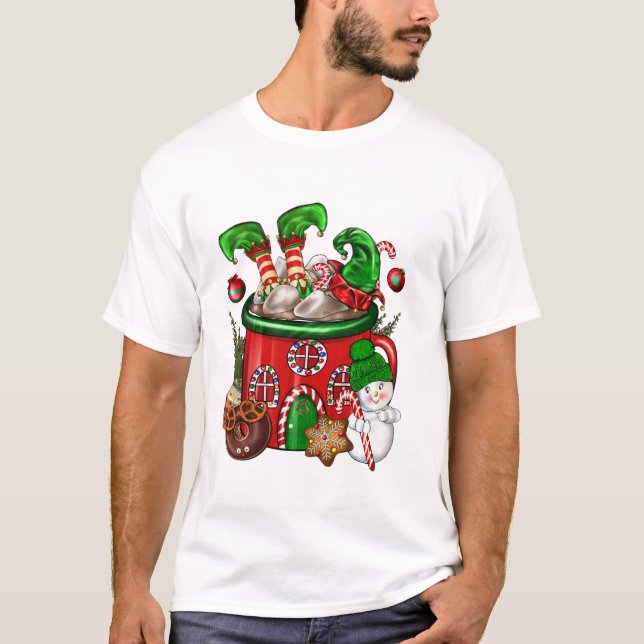 Coffee Kopp Elf Snögubbe T Shirt (Framsida)