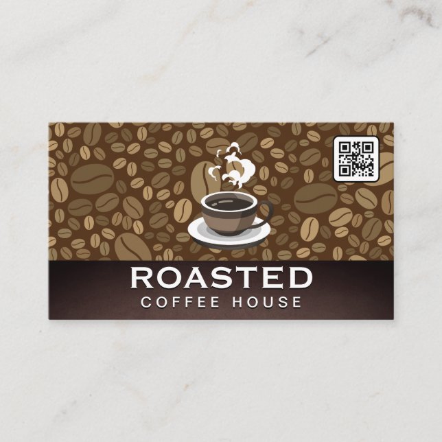Coffee Kopp Steaming | QR-kod | Bönor Visitkort (Framsida)