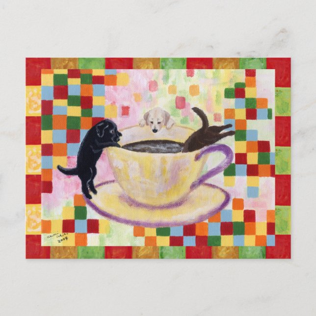 Coffee Labradors Painting Mosaic Vykort (Framsida)