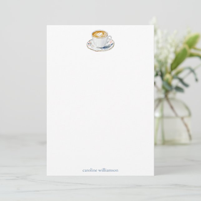 Coffee Latte Watercolor Personalized Stationery Anteckningskort (Stående Fram)