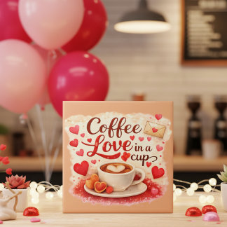 Coffee Love in a Cup Valentine Soft Brown Kakelplatta