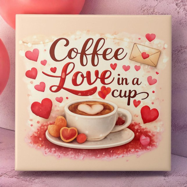 Coffee Love in a Cup Valentine Soft Pink Kakelplatta (Skapare uppladdad)