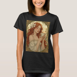 Coffee Lover And Lily Flowers Art Nouveau T Shirt