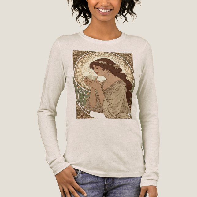 Coffee Lover Art Nouveau in the Style of Mucha T Shirt (Framsida)